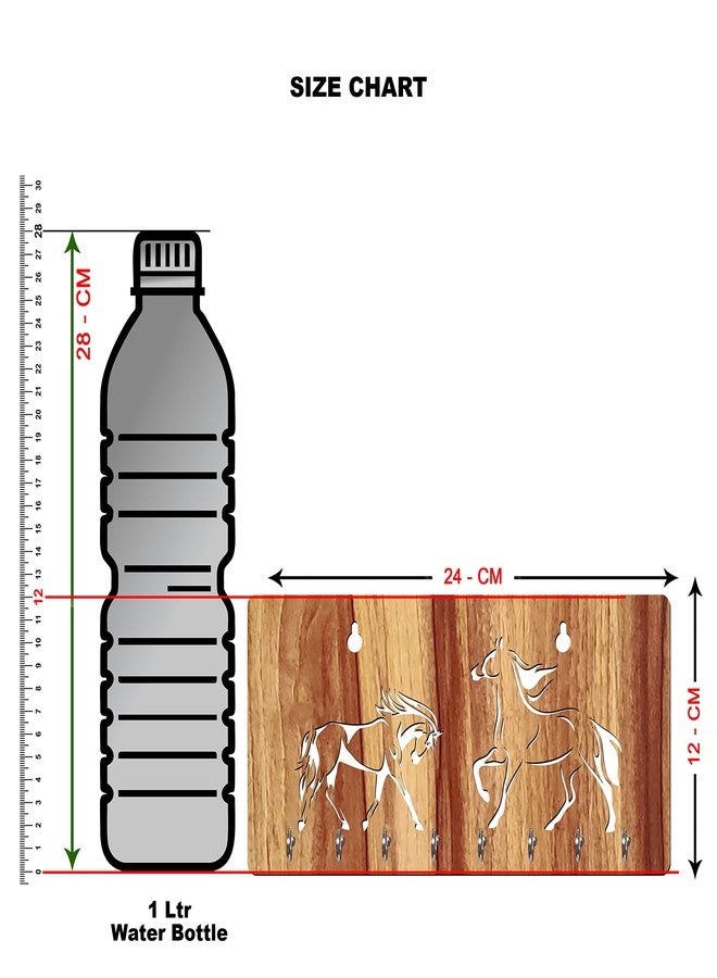 Freny Exim Positive Vibe Horse Wooden Key Holder with Face Mask Hanging with 8 Hook - Beige 024 - Image 3